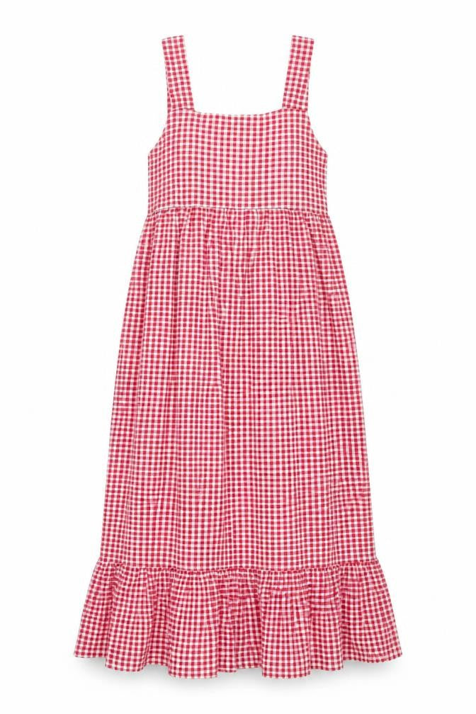 Boohoo Womens Red Check Viscose Maxi Size 8 Square Neck Pullover