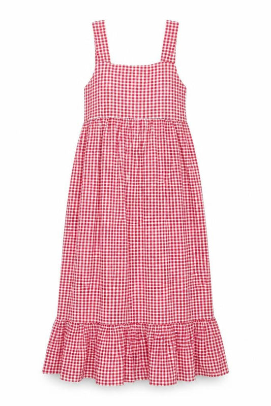 Boohoo Womens Red Check Viscose Maxi Size 8 Square Neck Pullover