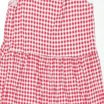 Boohoo Womens Red Check Viscose Maxi Size 8 Square Neck Pullover