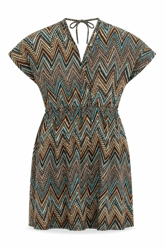 Brave Soul Womens Multicoloured Geometric Polyester A-Line Size M V-Neck Pullover