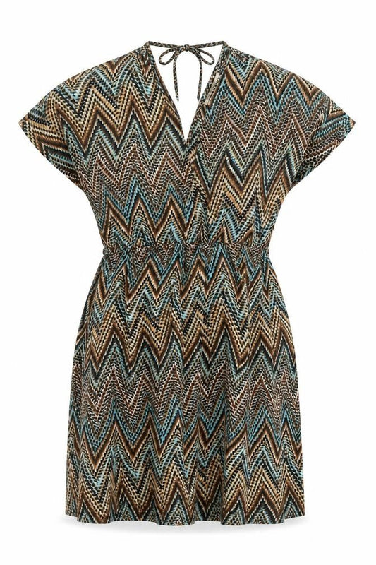 Brave Soul Womens Multicoloured Geometric Polyester A-Line Size M V-Neck Pullover