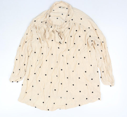 NEXT Womens Beige Polka Dot Viscose Basic Blouse Size 14 Round Neck
