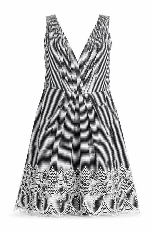 Kookai Womens Black Striped Cotton Tank Dress Size 10 V-Neck Zip
