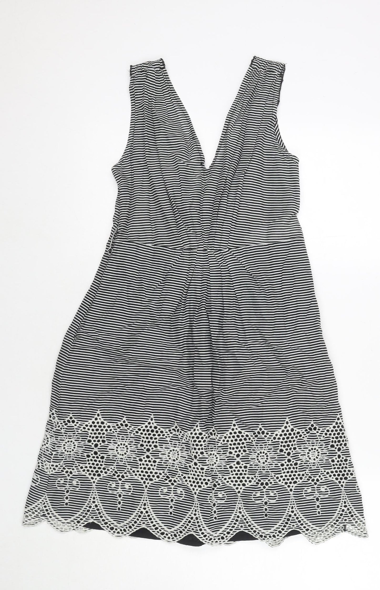 Kookai Womens Black Striped Cotton Tank Dress Size 10 V-Neck Zip