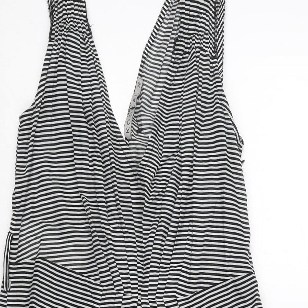 Kookai Womens Black Striped Cotton Tank Dress Size 10 V-Neck Zip