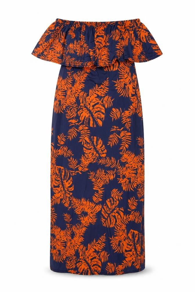Boohoo Womens Blue Floral Polyester Maxi Size 8 Off the Shoulder Pullover - Strapless