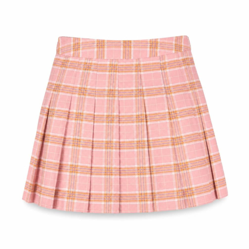 Fashion Womens Pink Check Polyester Pleated Skirt Size XS Zip
