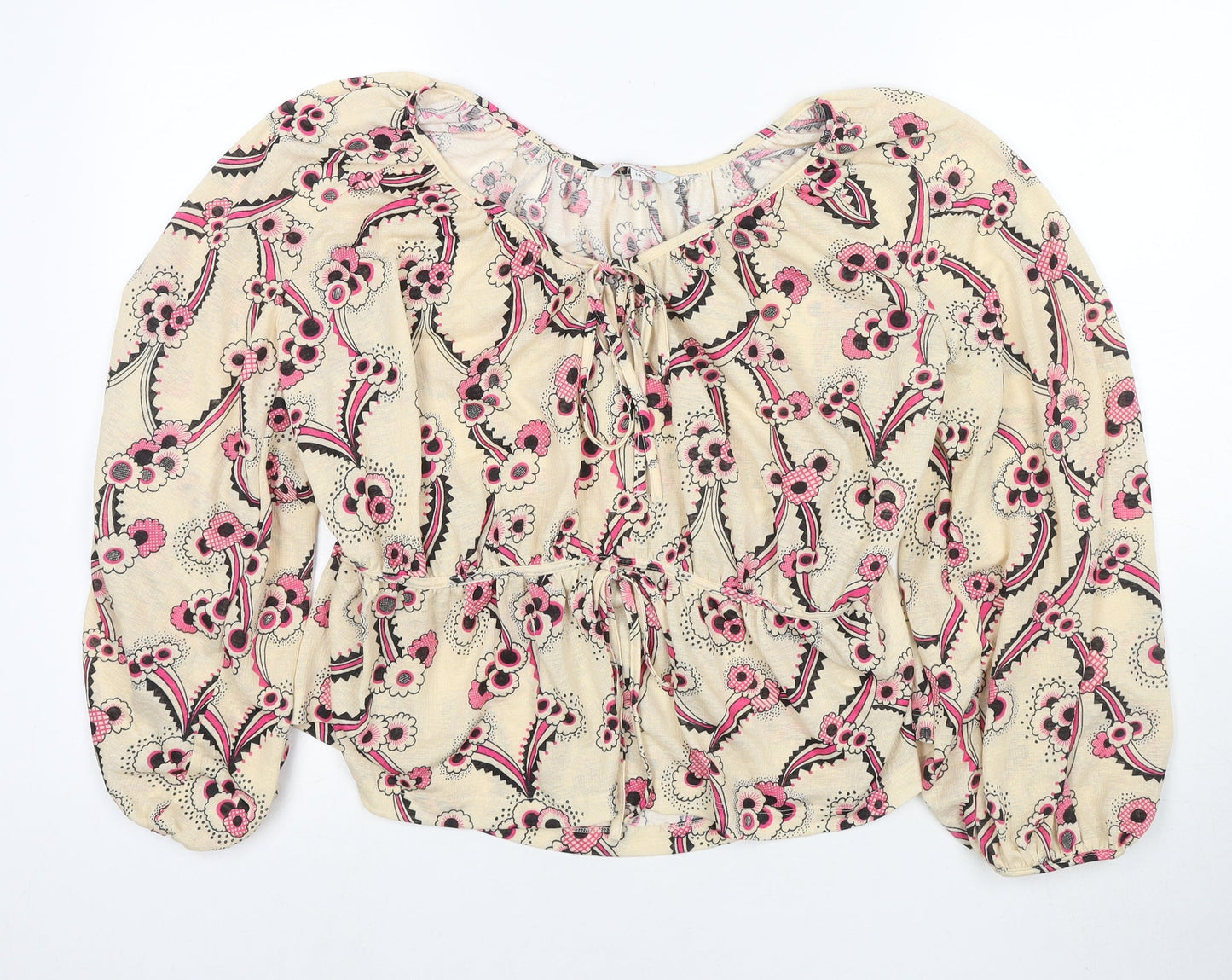 NEXT Womens Beige Floral Polyester Basic Blouse Size 14 V-Neck