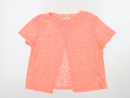 Additional front view of Miss Selfridge women’s pink floral polyester basic t-shirt, size UK 6, round neck