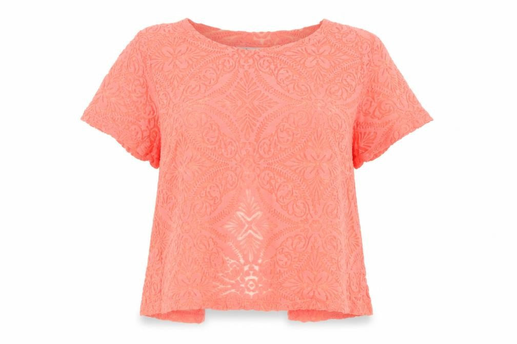 Miss Selfridge Womens Pink Floral Polyester Basic T-Shirt Size 6 Round Neck