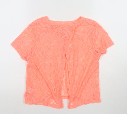 Back view of Miss Selfridge women’s pink floral polyester basic t-shirt, size UK 6, round neck