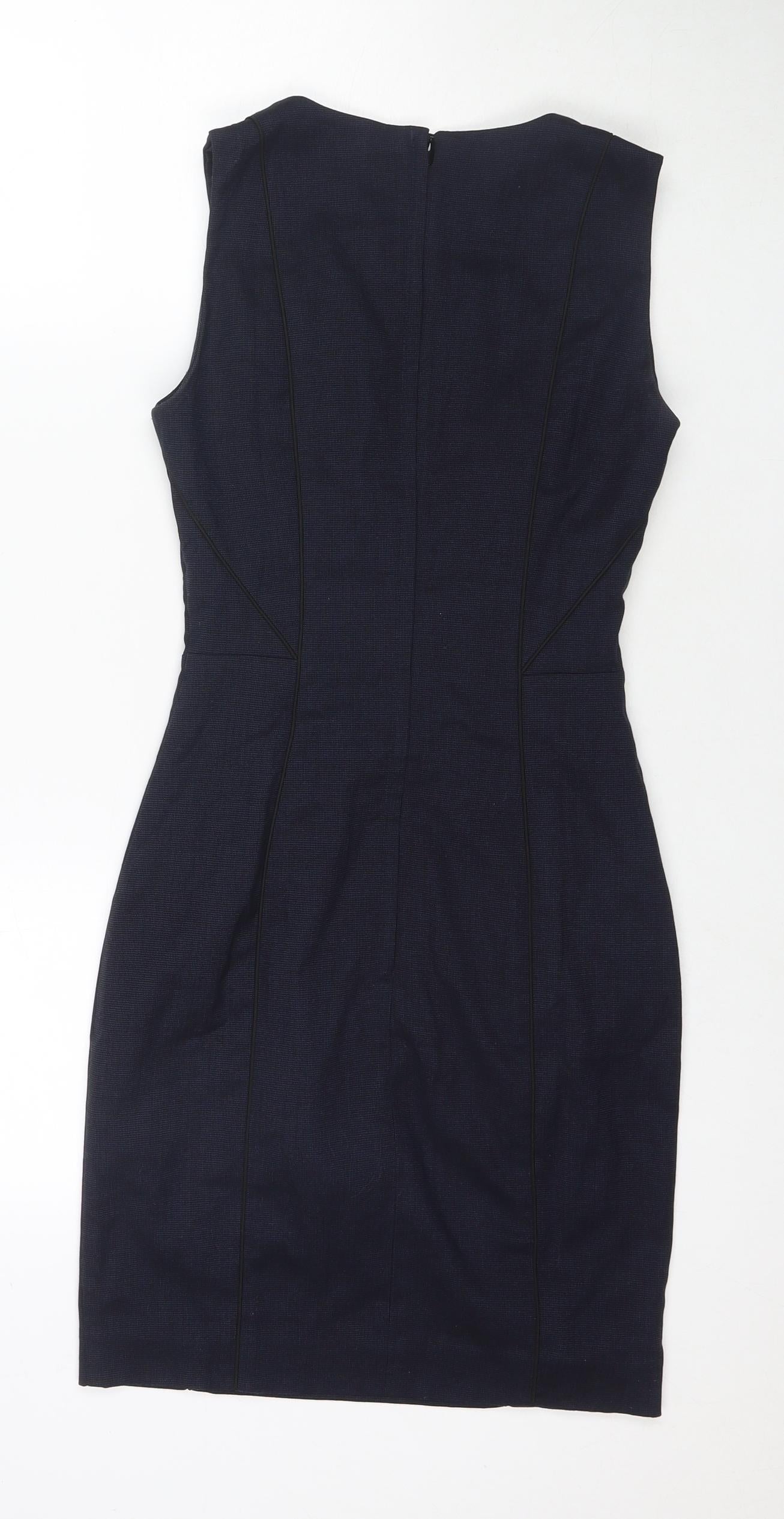 H&M Womens Blue Polyester A-Line Size 6 Round Neck Zip