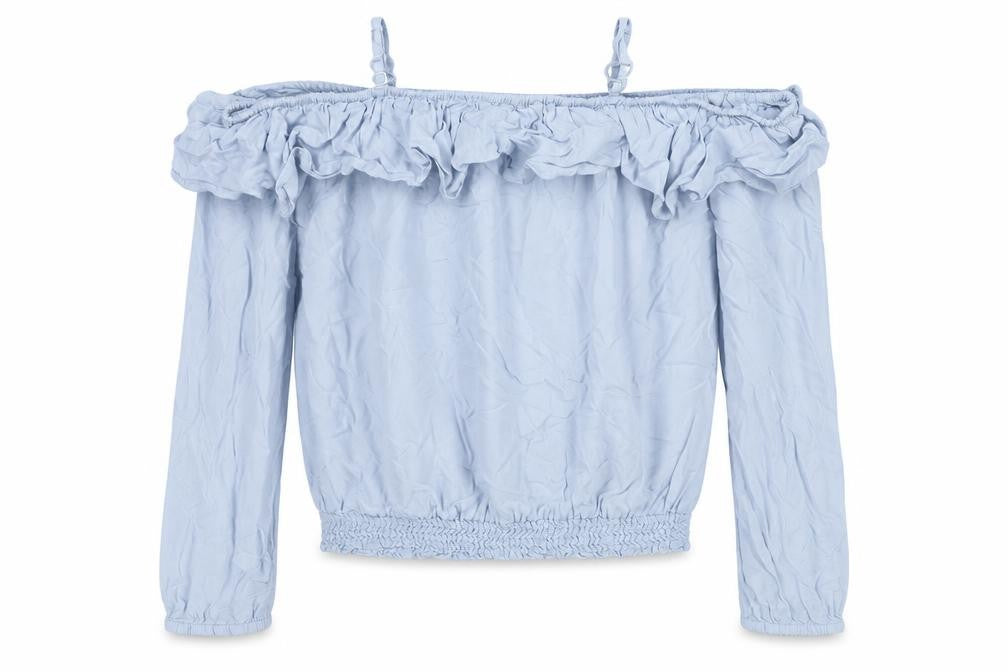 H&M Girls Blue Viscose Basic T-Shirt Size 11 Years Off the Shoulder Pullover