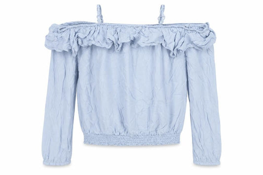 H&M Girls Blue Viscose Basic T-Shirt Size 11 Years Off the Shoulder Pullover