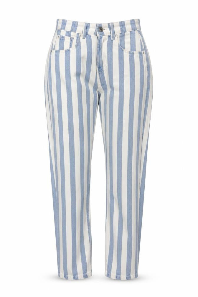 Denim & Co. Womens Blue Striped Cotton Straight Jeans Size 8 L29 in Regular Zip