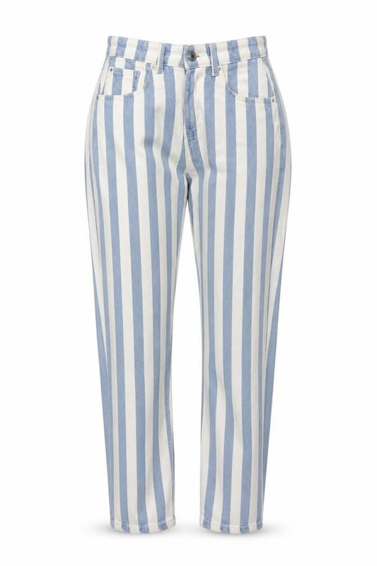 Denim & Co. Womens Blue Striped Cotton Straight Jeans Size 8 L29 in Regular Zip