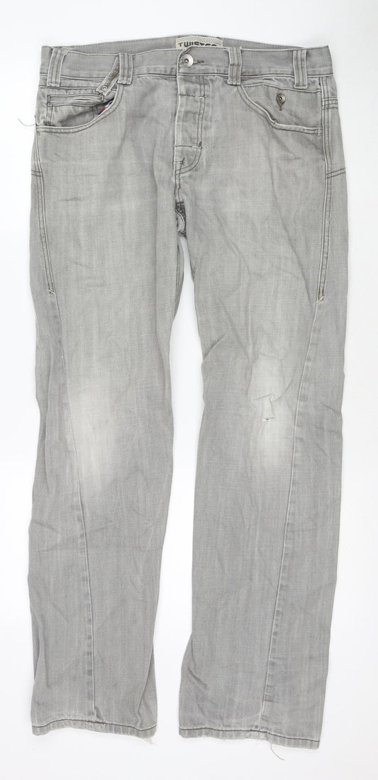 Topman Mens Grey Cotton Straight Jeans Size 34 in L34 in Regular Zip