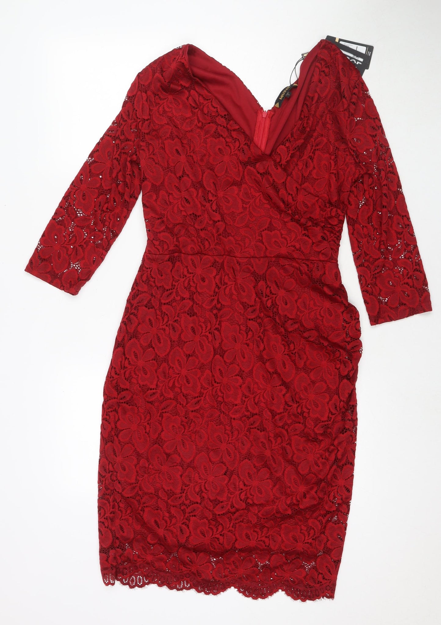Musol Womens Red Polyester A-Line Size L V-Neck Zip
