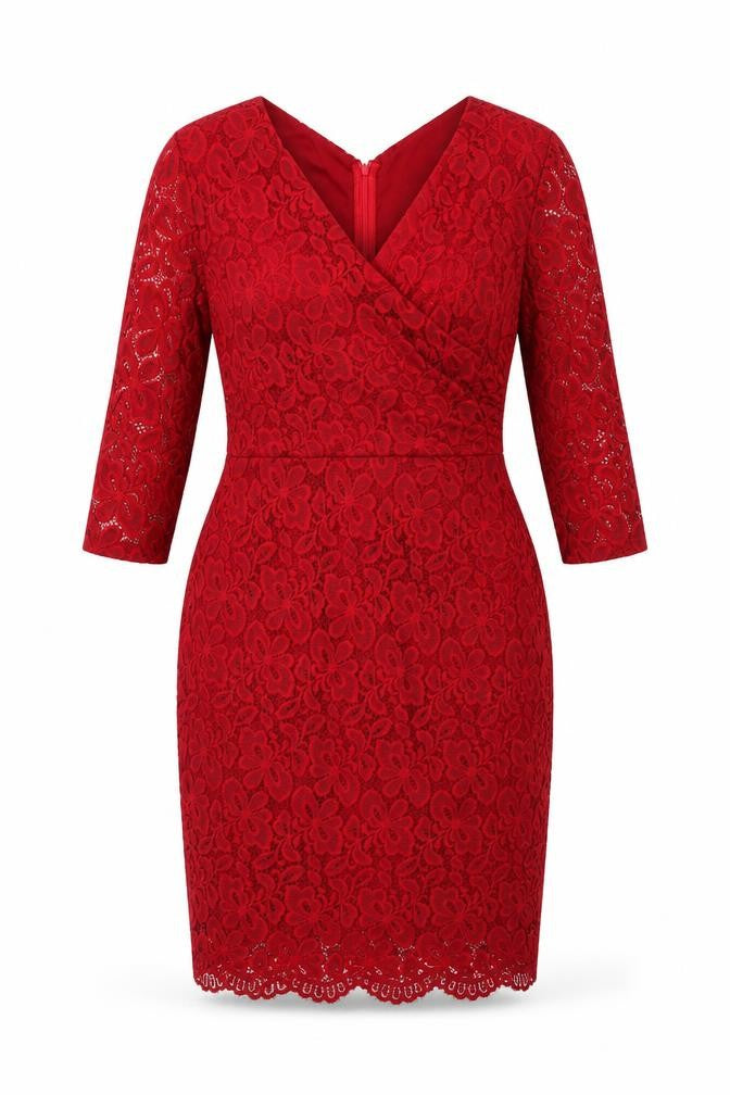 Musol Womens Red Polyester A-Line Size L V-Neck Zip