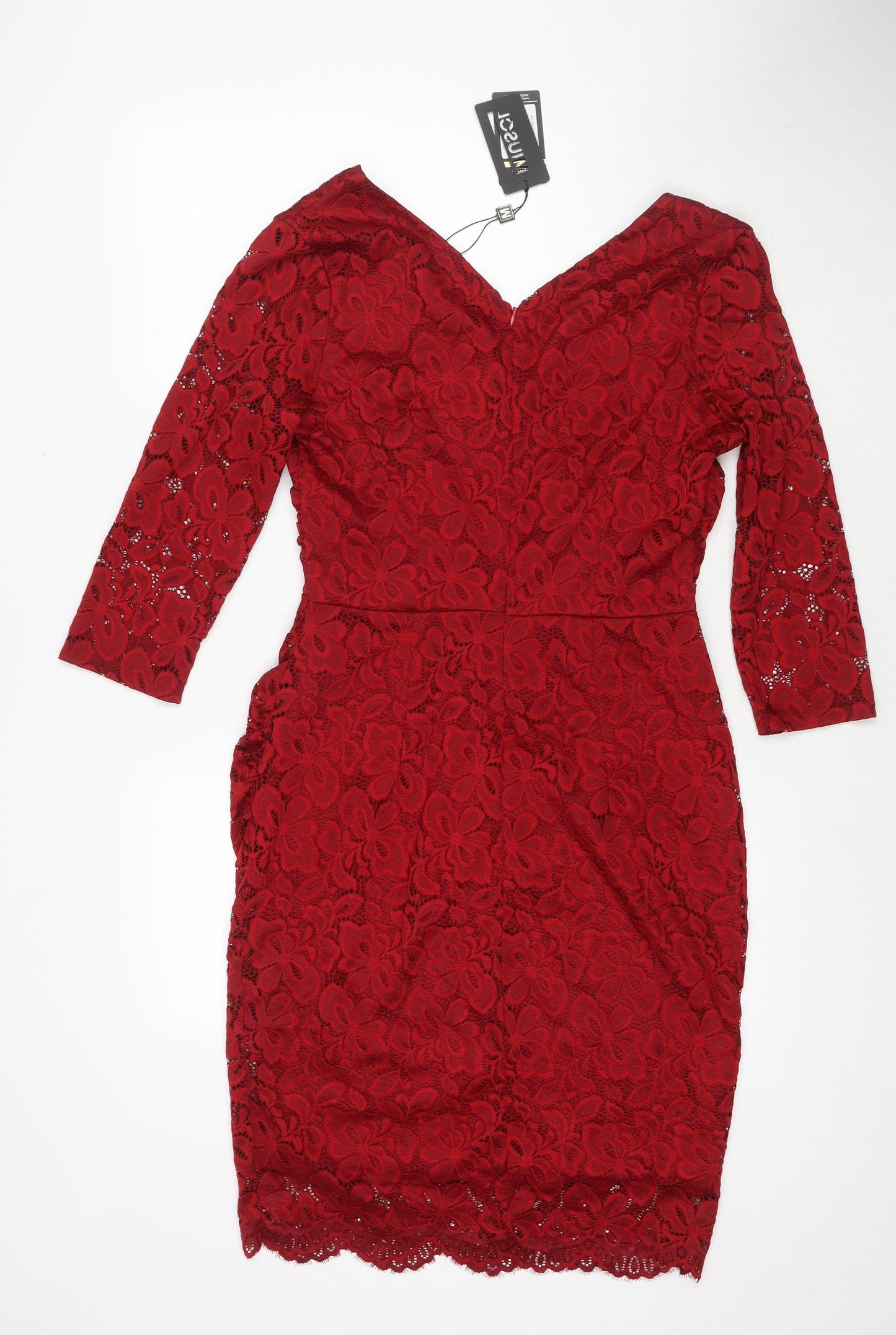 Musol Womens Red Polyester A-Line Size L V-Neck Zip