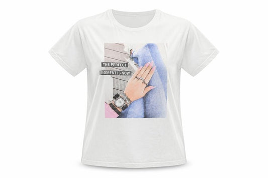 Larita Womens White Polyester Basic T-Shirt Size M Round Neck - Jeweled Detail Fashion Nails Lady