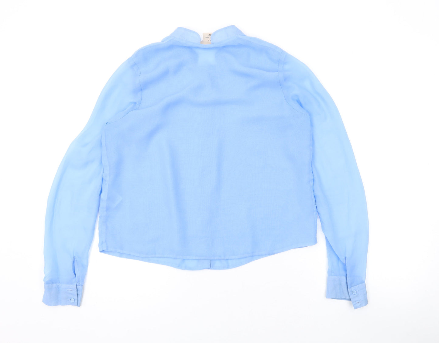 H&M Womens Blue Polyester Basic Button-Up Size 6 Collared