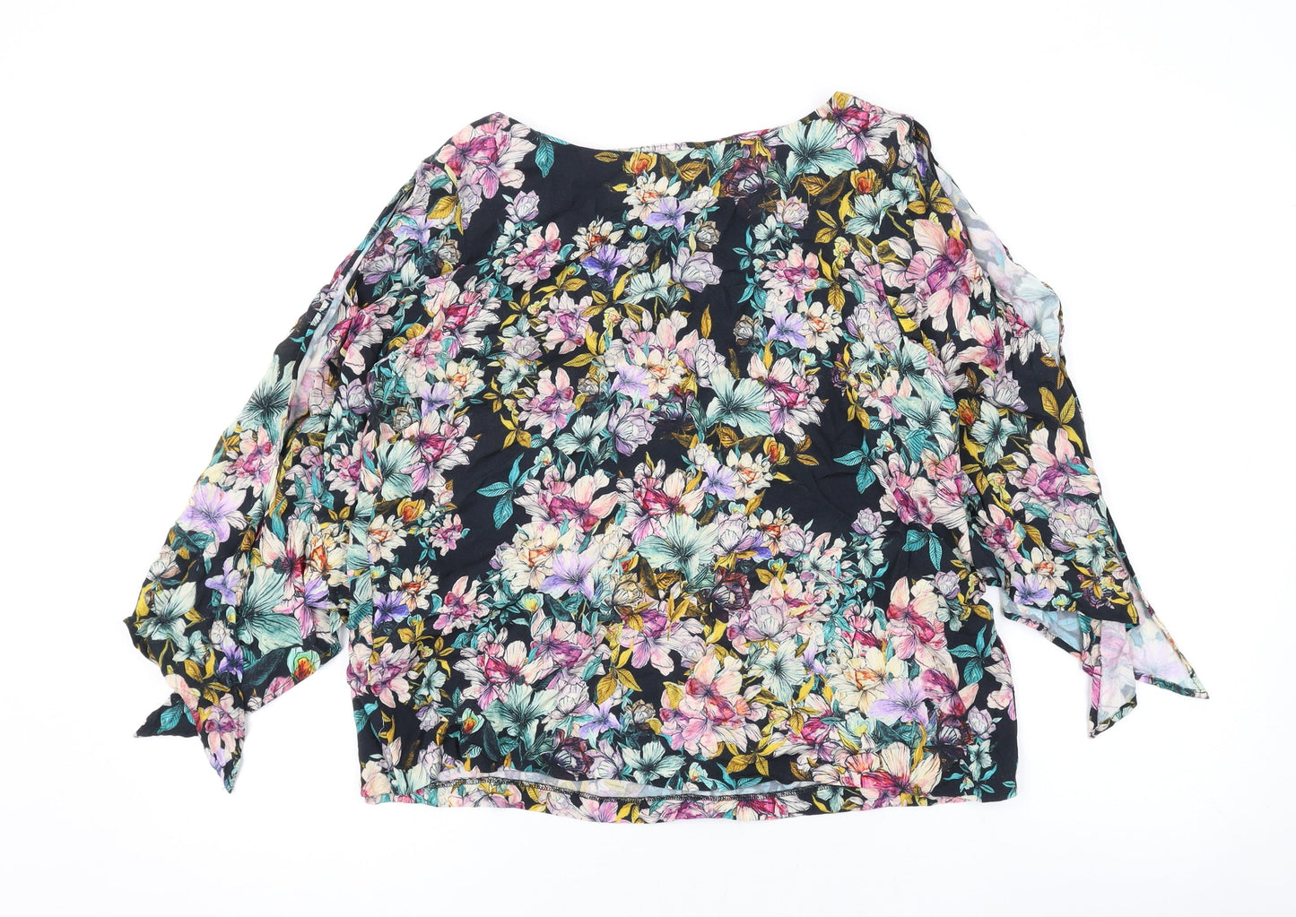 H&M Womens Black Floral Viscose Basic Blouse Size 10 Round Neck