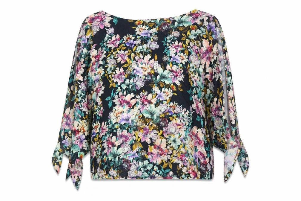 H&M Womens Black Floral Viscose Basic Blouse Size 10 Round Neck
