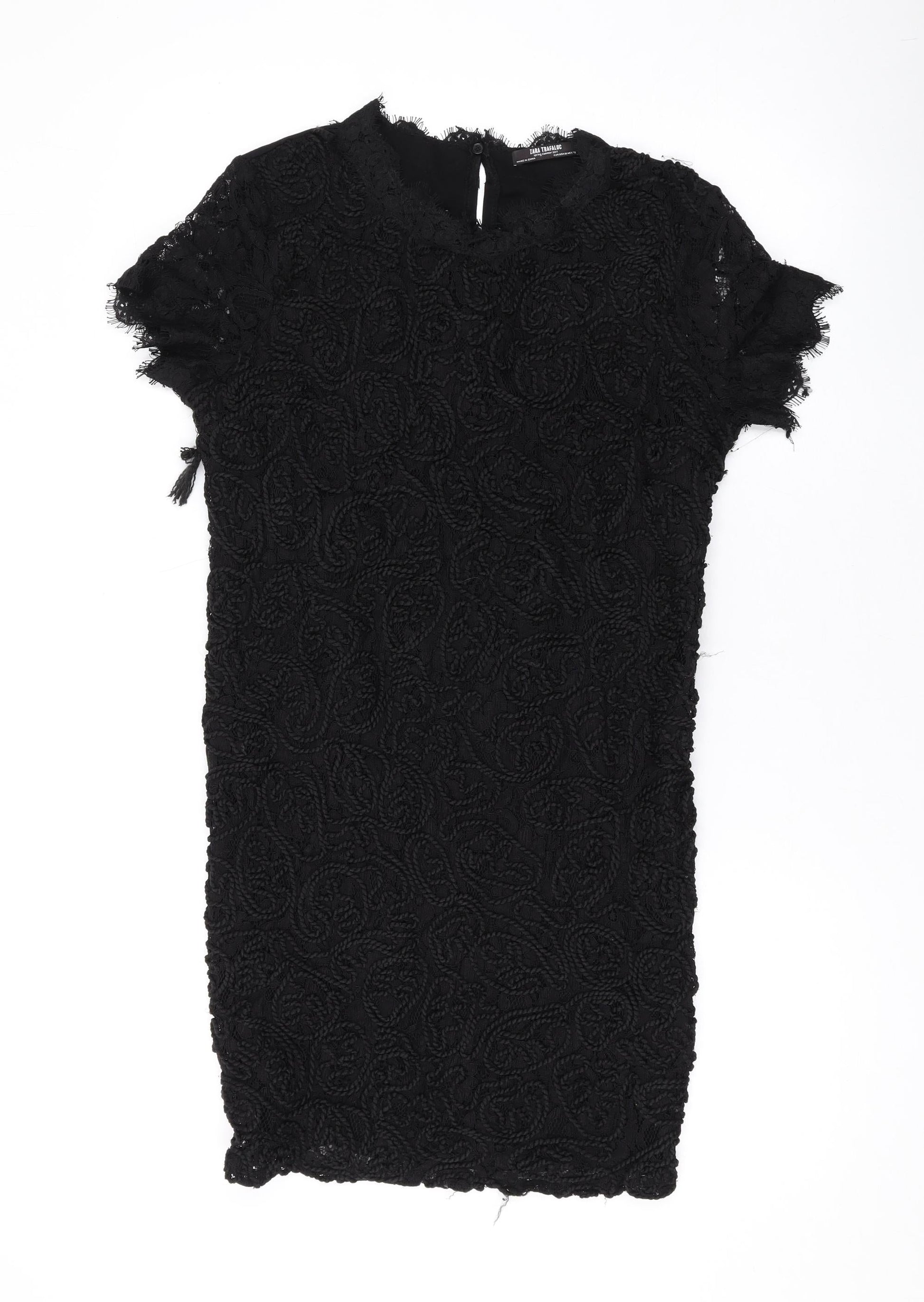 Zara Womens Black Viscose T-Shirt Dress Size M Round Neck Button