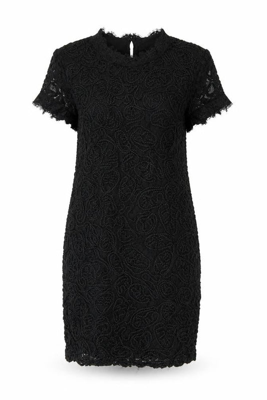 Zara Womens Black Viscose T-Shirt Dress Size M Round Neck Button - Lace