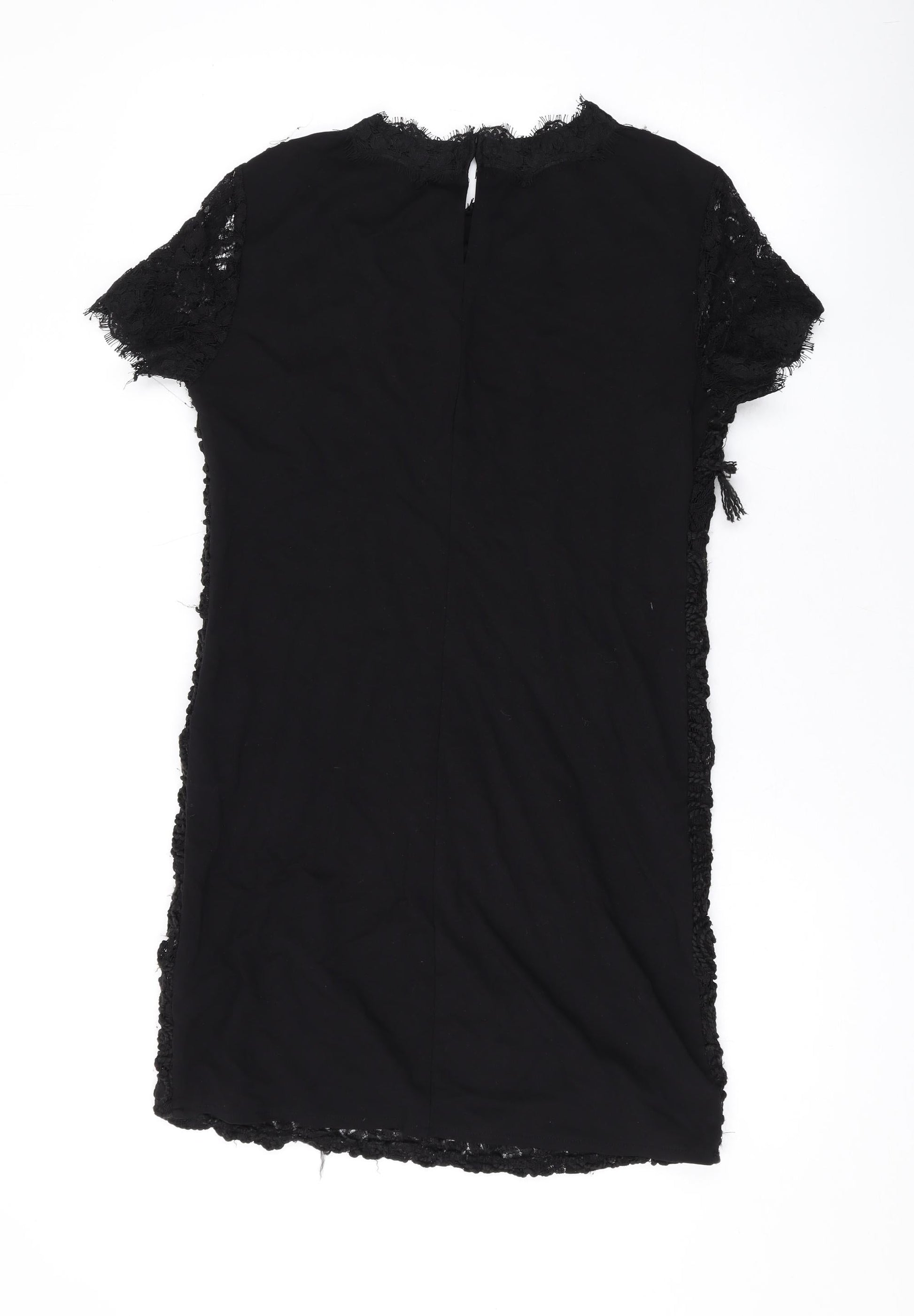 black lace shirt dress zara ZARA BLACK MINI DRESS WITH LACE AND FRILL SS17 SIZE XS NEW TAGS