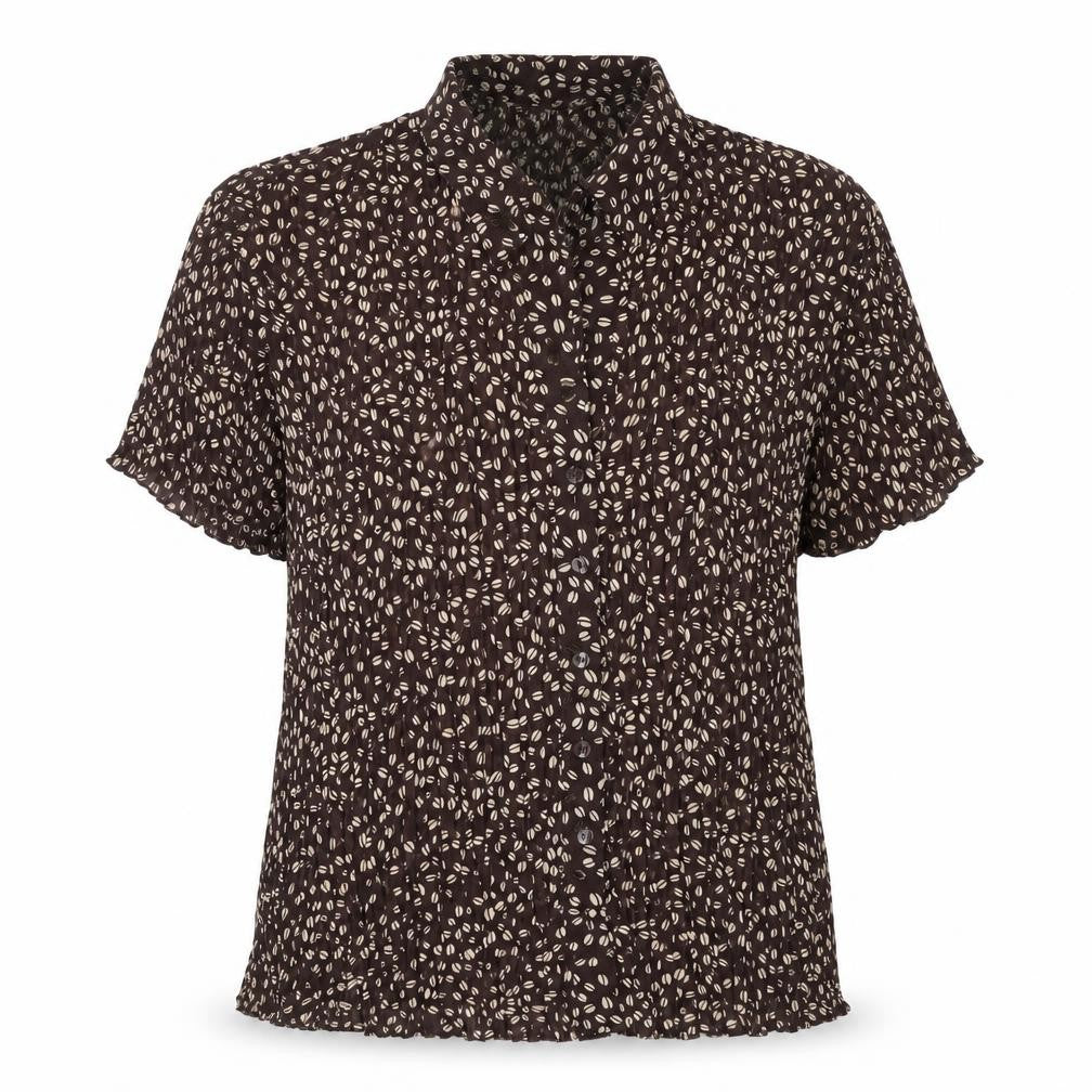 Epilogue Womens Brown Geometric Polyester Basic Blouse Size 16 Collared