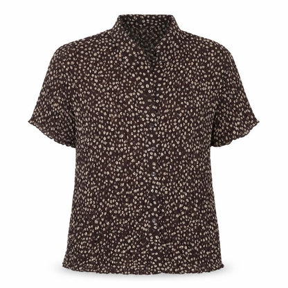 Epilogue Womens Brown Geometric Polyester Basic Blouse Size 16 Collared