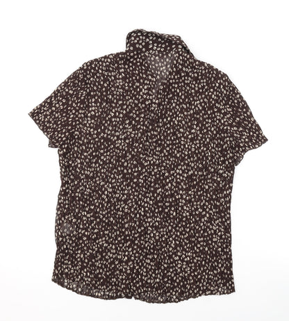 Epilogue Womens Brown Geometric Polyester Basic Blouse Size 16 Collared