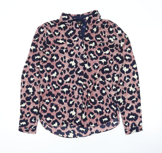 Topshop Womens Red Animal Print Polyester Basic Button-Up Size 10 Collared