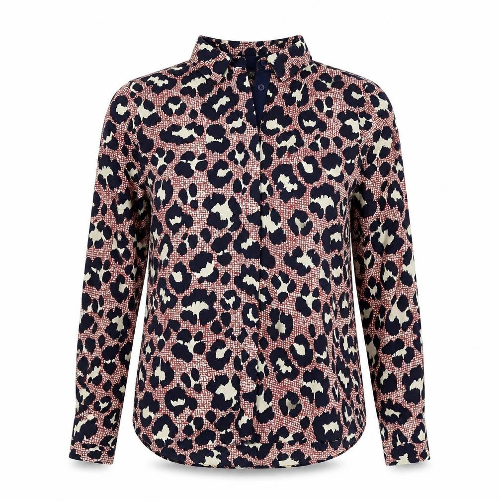 Topshop Womens Red Animal Print Polyester Basic Button-Up Size 10 Collared