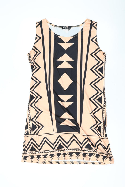 Yoins Womens Orange Geometric Polyester Tank Dress Size 12 Scoop Neck Pullover