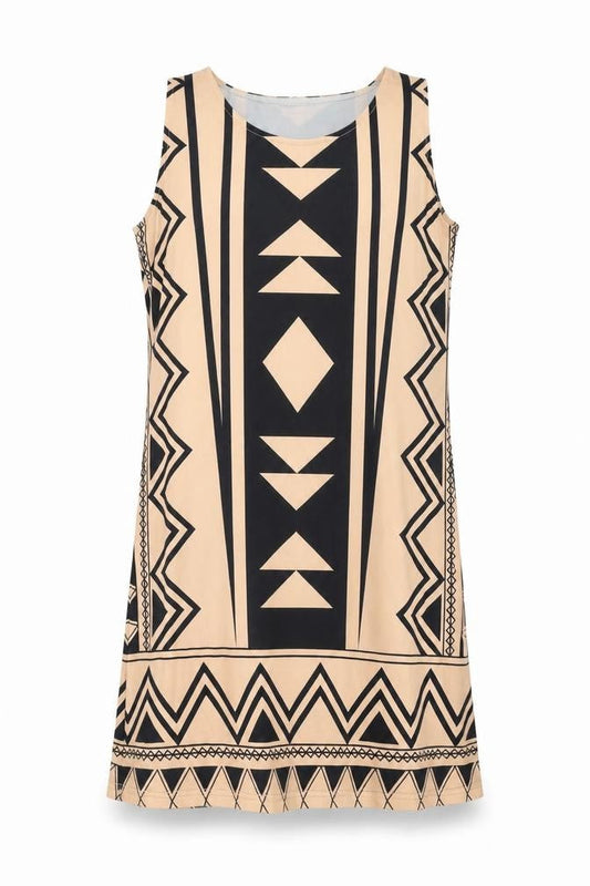 Yoins Womens Orange Geometric Polyester Tank Dress Size 12 Scoop Neck Pullover