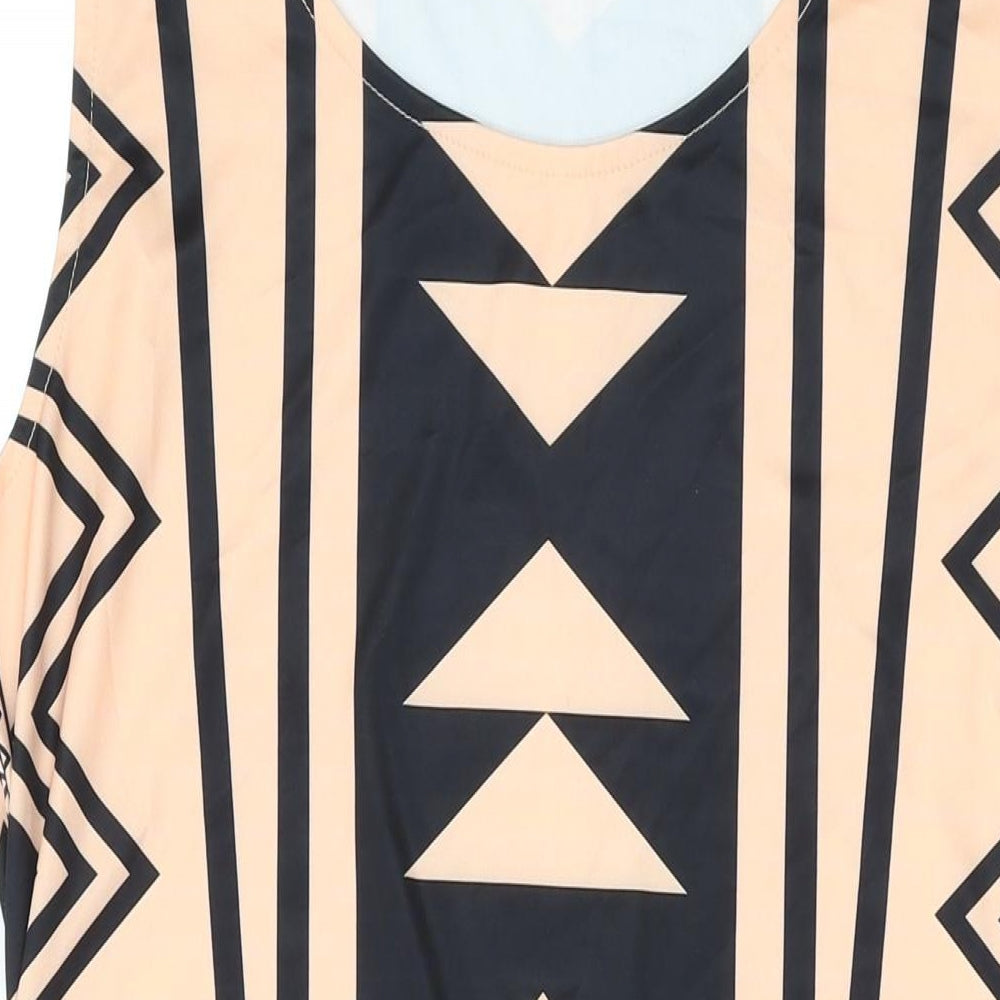 Yoins Womens Orange Geometric Polyester Tank Dress Size 12 Scoop Neck Pullover