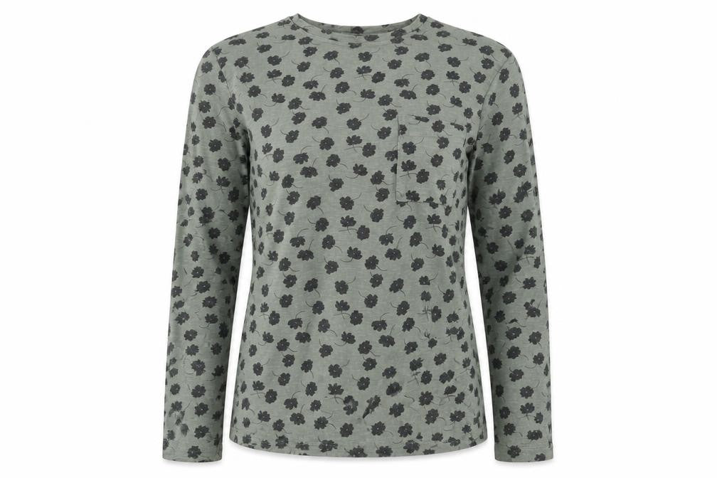 Marks & Spencer Womens Green Floral Cotton Basic Blouse Size 8 Round Neck