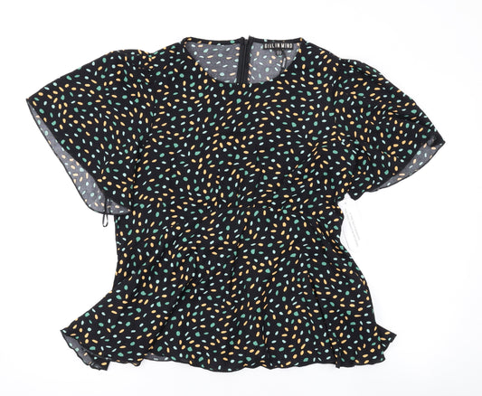 Girl in Mind Womens Black Geometric Polyester Basic Blouse Size 14 Round Neck