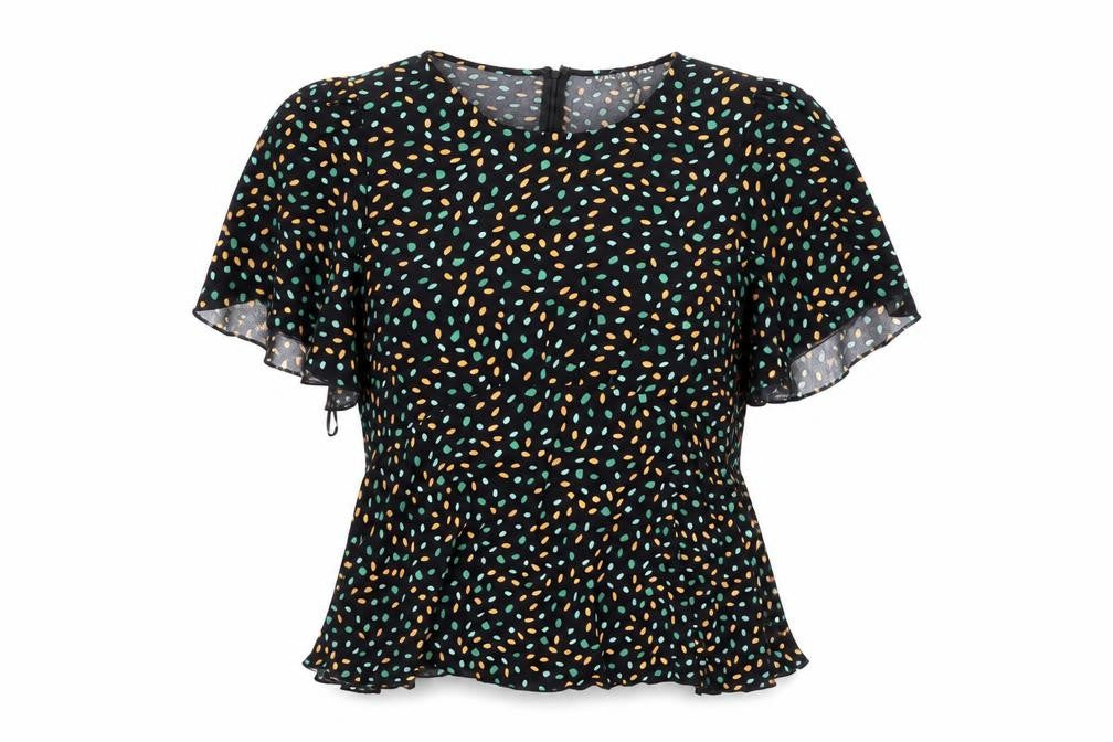 Girl in Mind Womens Black Geometric Polyester Basic Blouse Size 14 Round Neck