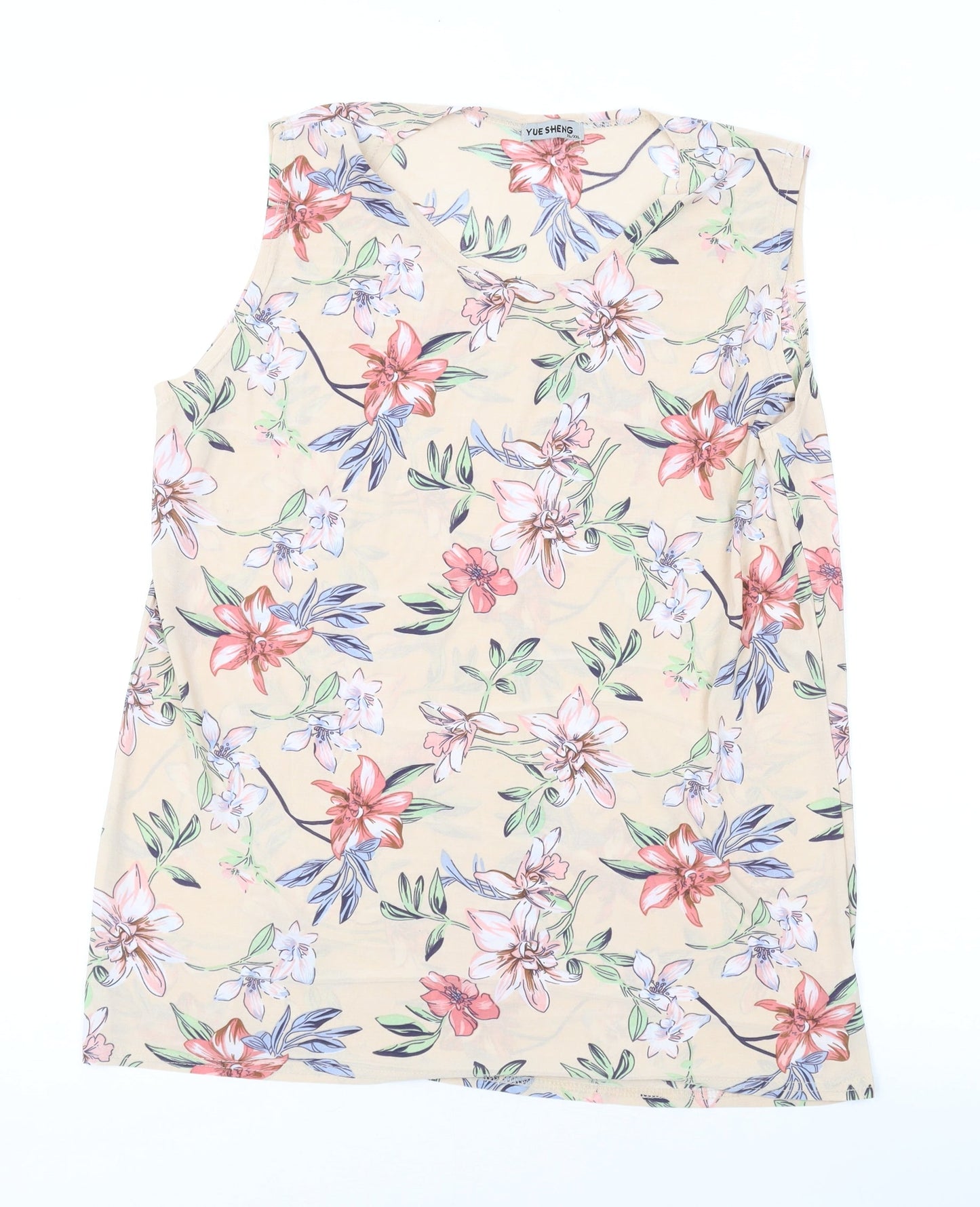 Yue Sheng Womens Pink Floral Polyester Basic Tank Size XL Scoop Neck