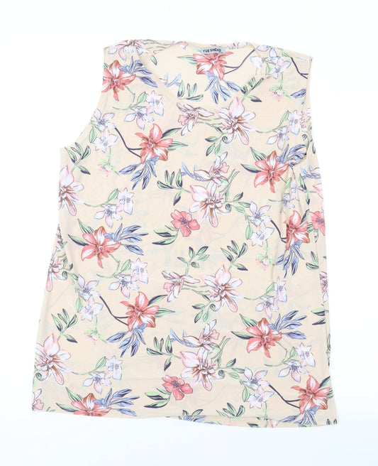 Yue Sheng Womens Pink Floral Polyester Basic Tank Size XL Scoop Neck
