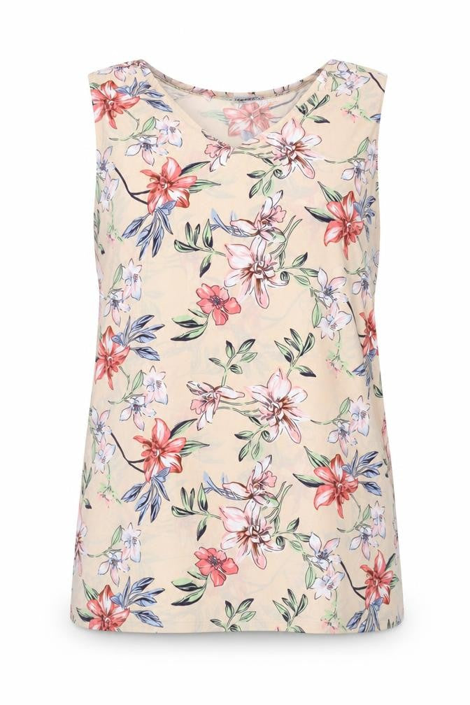 Yue Sheng Womens Pink Floral Polyester Basic Tank Size XL Scoop Neck