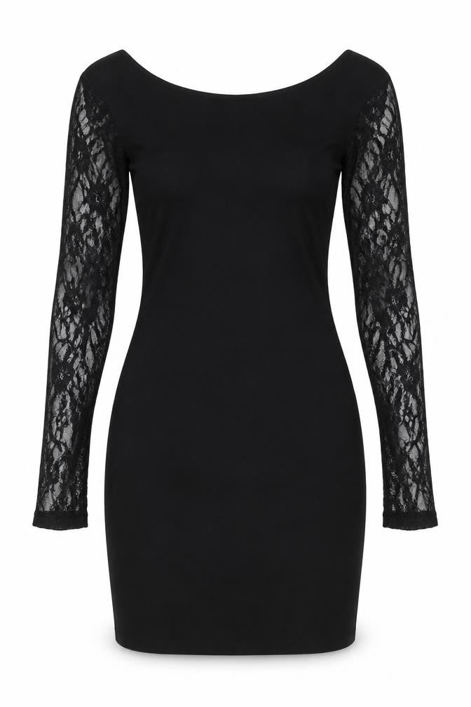 Zara Womens Black Polyester Bodycon Size M Round Neck Pullover - Lace Detail