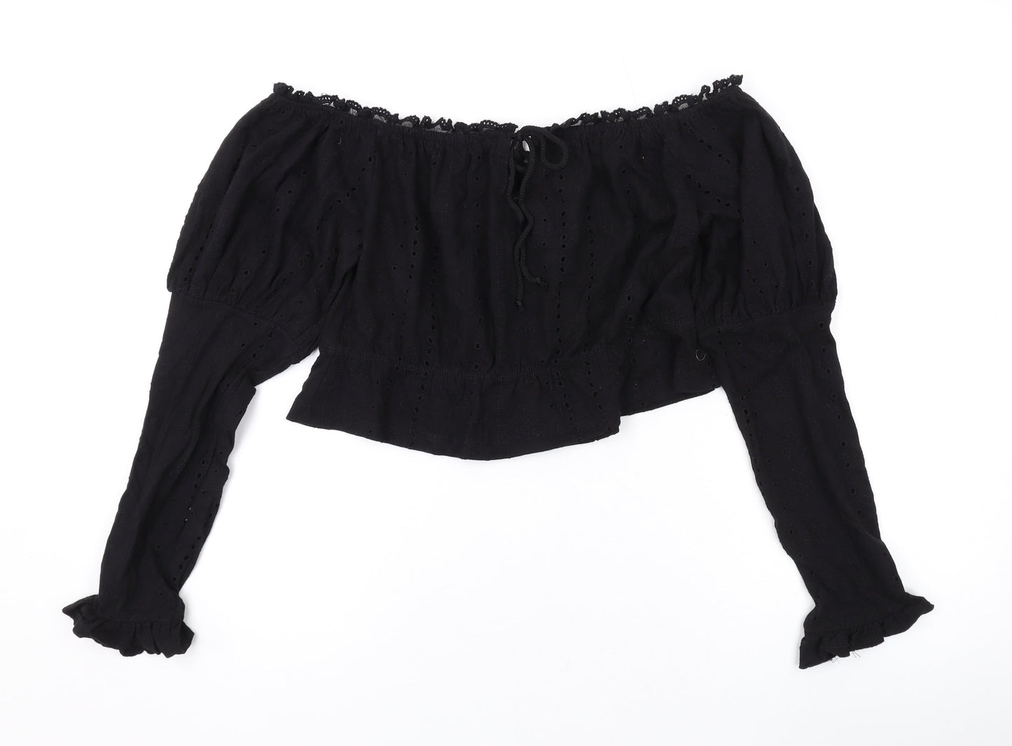 ASOS Womens Black Cotton Basic Blouse Size 14 Off the Shoulder