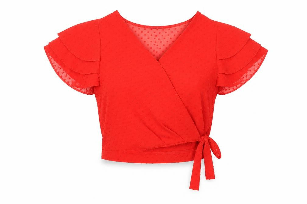 Miss Selfridge Womens Red Polka Dot Polyester Basic Blouse Size 12 V-Neck