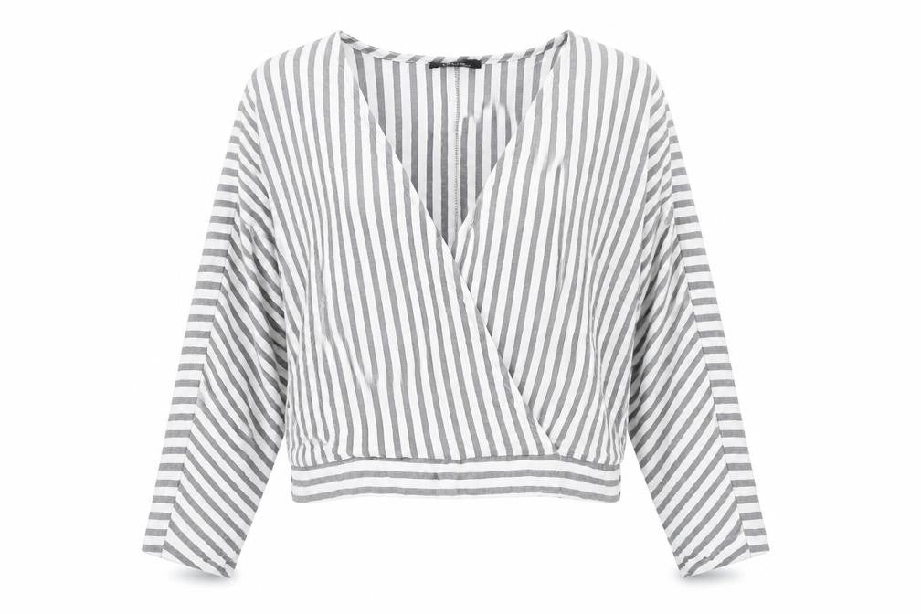Bershka Womens White Striped Viscose Basic Blouse Size L V-Neck