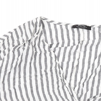 Bershka Womens White Striped Viscose Basic Blouse Size L V-Neck
